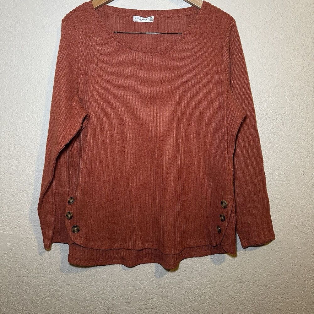 Retrology Womens 2X Sweater Rustic Orange Buttons‎ Lightweight Layer Holiday